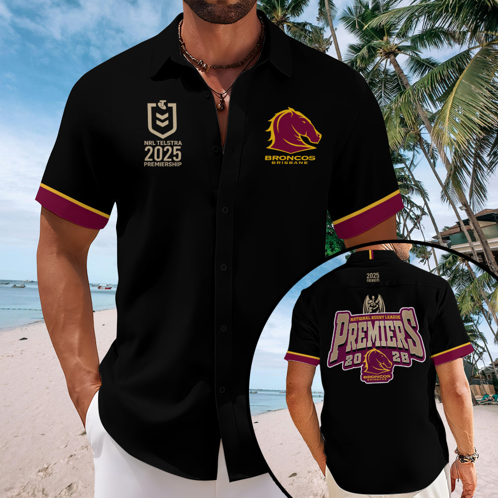 Brisbane Broncos 2025 Premiers Short Sleeve Button-Down Shirt – MAITM13267