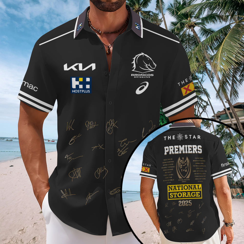 Brisbane Broncos 2025 Premiers Short Sleeve Button-Down Shirt – MAITM13342