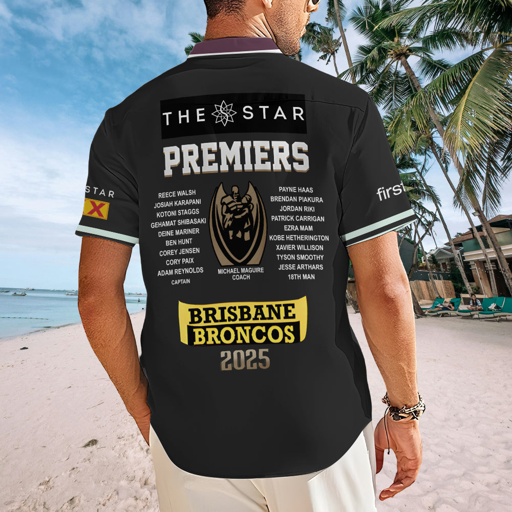 Brisbane Broncos 2025 Premiers Short Sleeve Button-Down Shirt – MAITM13460