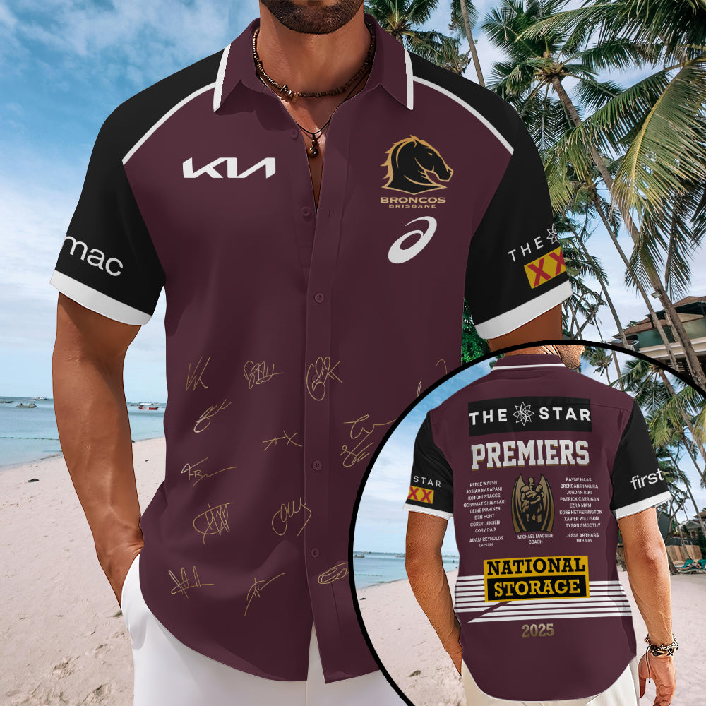 Brisbane Broncos 2025 Premiers Short Sleeve Button-Down Shirt – MAITM13507