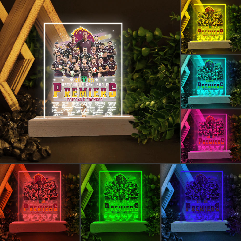 Brisbane Broncos 2025 Premiership 3D Led Light Wooden Base – TANTN17181