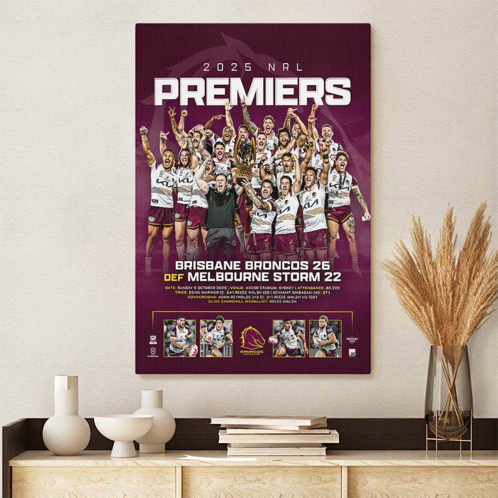 Brisbane Broncos Premiers 2025 Rectangle Canvas With Inner Frame – TANTN17893
