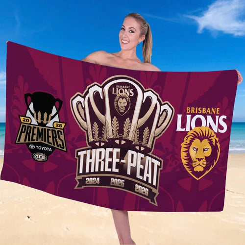 Brisbane Lions 2026 AFL Premiers Rectangle Beach Towel – TANTN25824