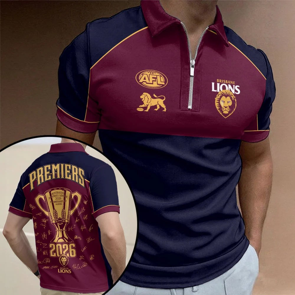 Brisbane Lions 2026 AFL Premiers Zip Polo Shirt – TMTHU9622
