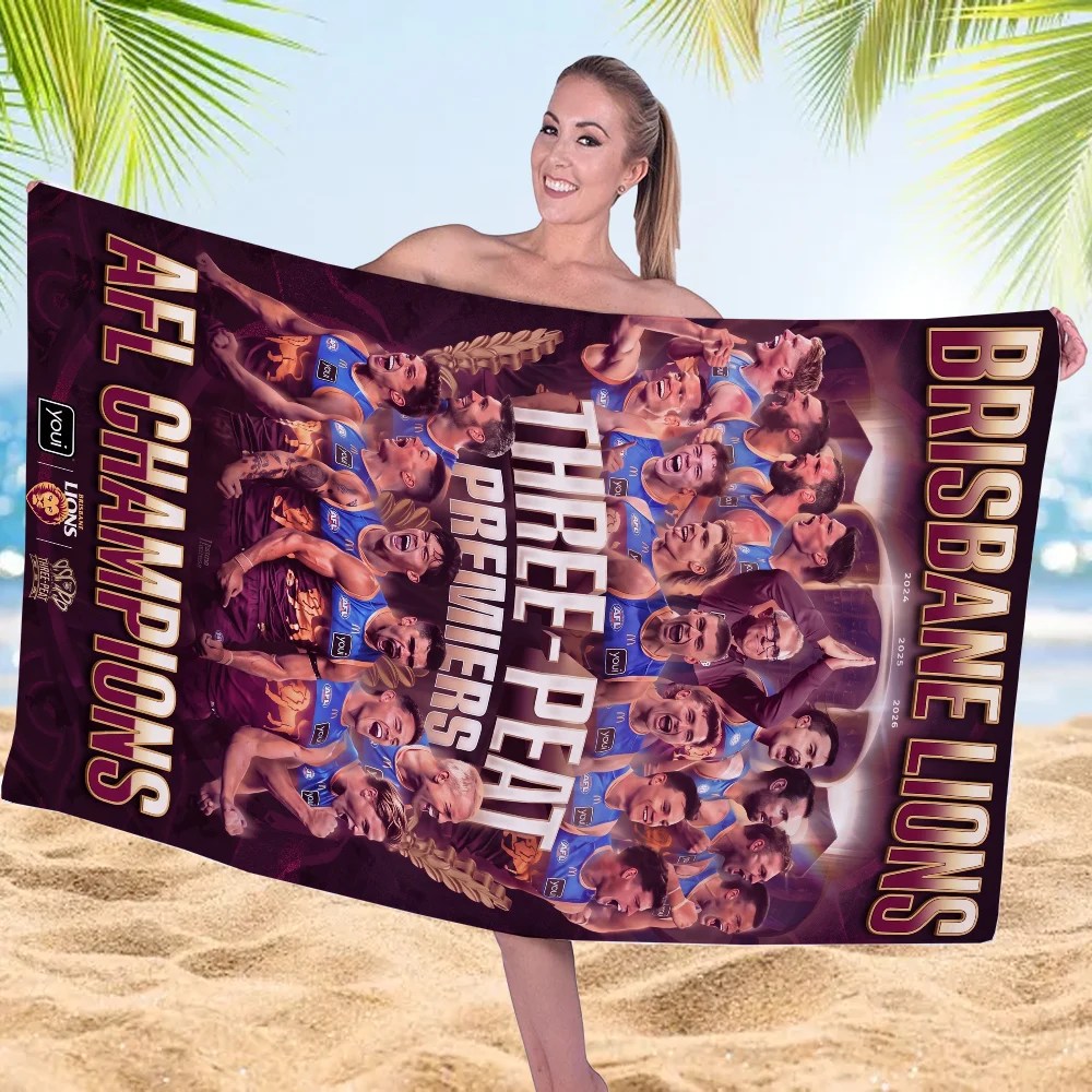 Brisbane Lions 2026 AFL Premiers Rectangle Beach Towel – TMTHU9577