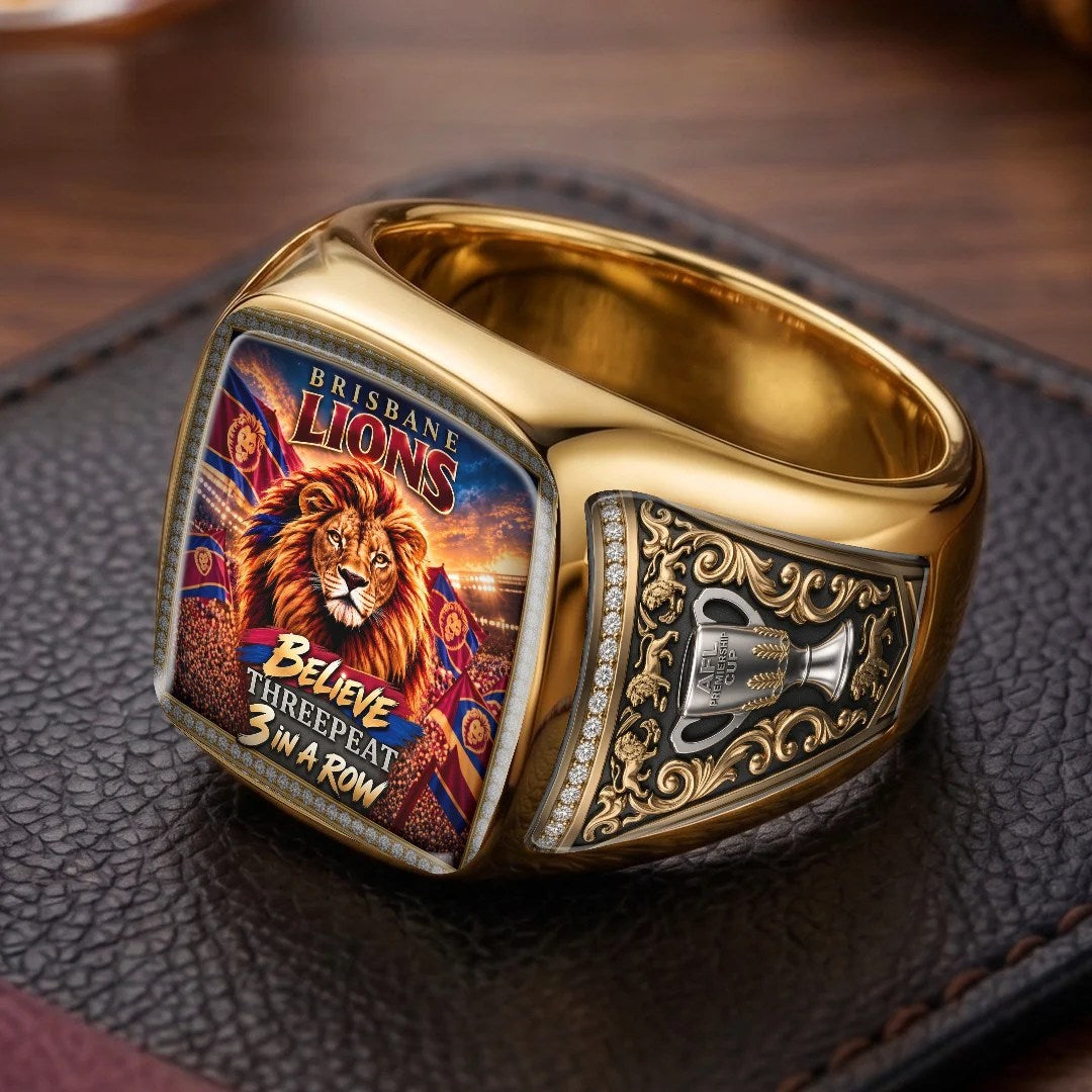 Brisbane Lions Threepeat Premiers 3D Engraved Ring – TMTHU9574