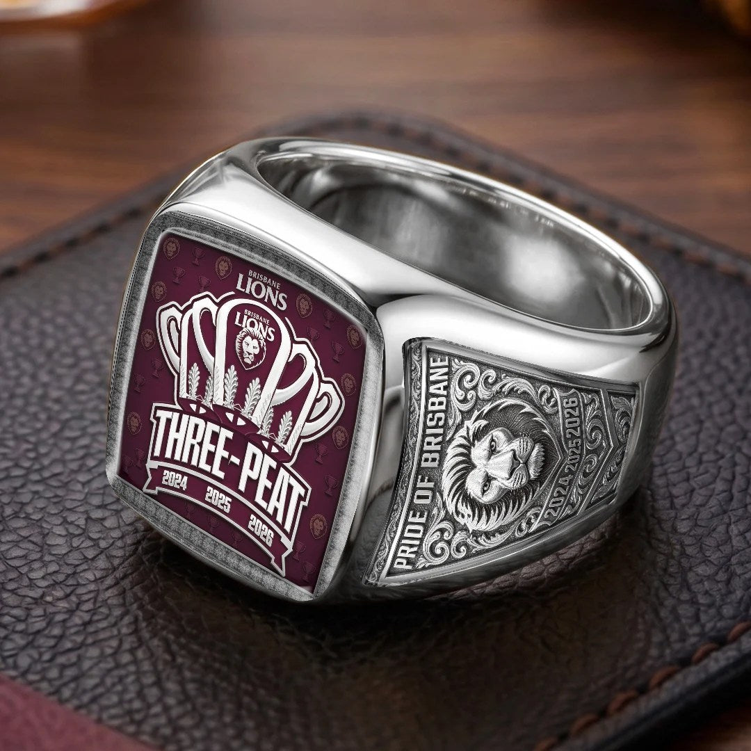 Brisbane Lions Threepeat Premiers 3D Engraved Ring – TMTHU9591