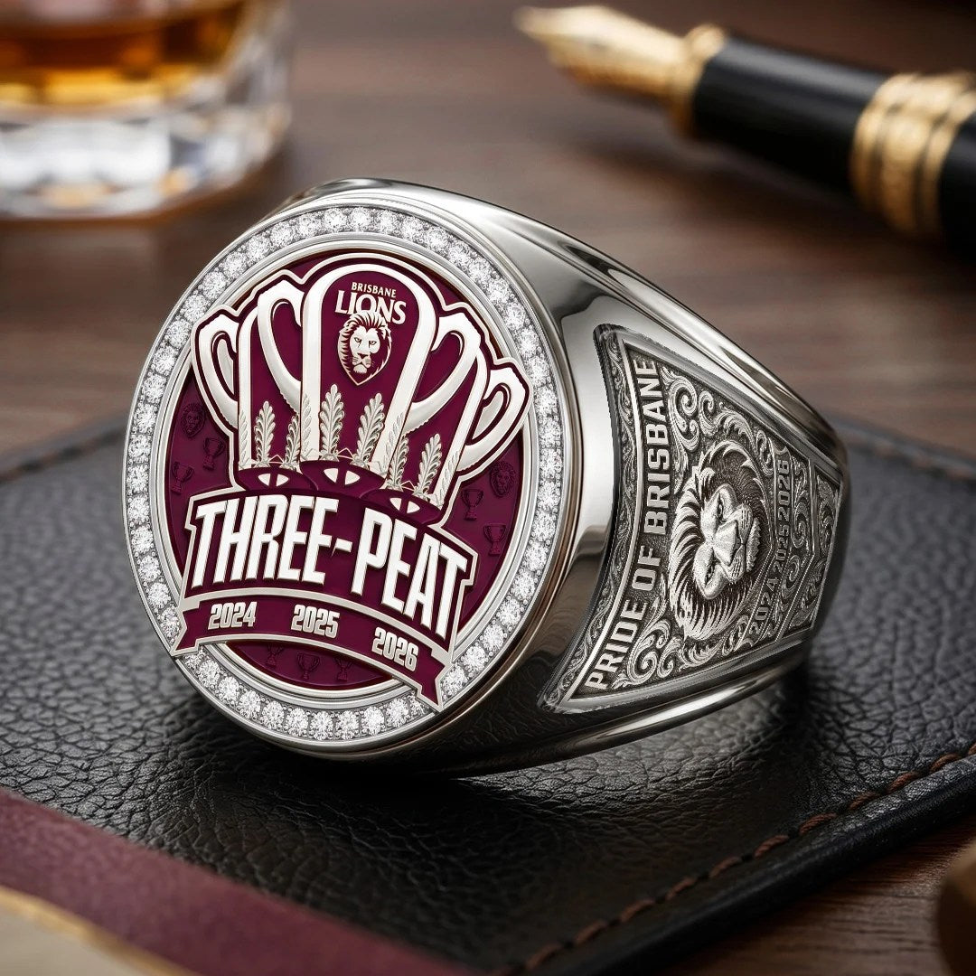 Brisbane Lions Threepeat Premiers 3D Engraved Ring – TMTHU9591