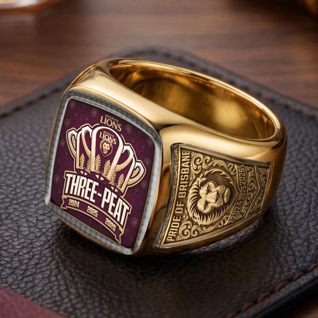 Brisbane Lions Threepeat Premiers 3D Engraved Ring – TMTHU9591