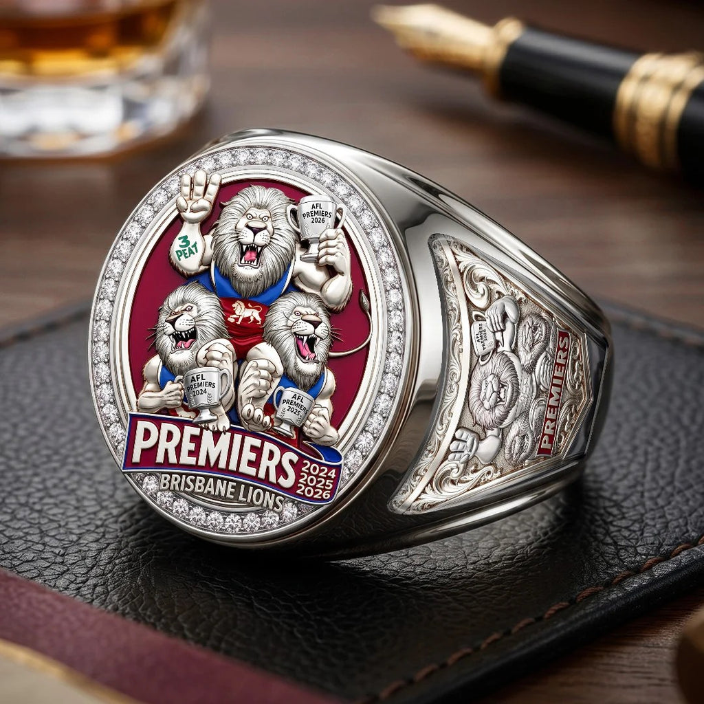 Brisbane Lions Threepeat Premiers 3D Engraved Ring – TMTHU9594