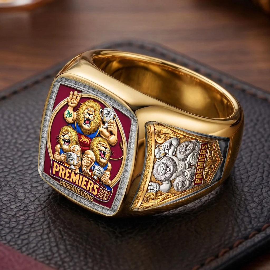 Brisbane Lions Threepeat Premiers 3D Engraved Ring – TMTHU9594