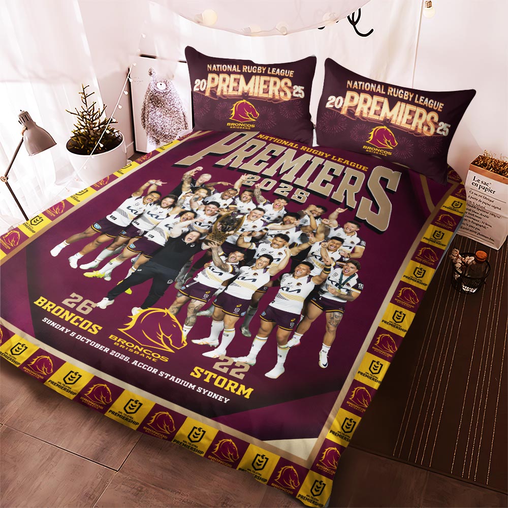 Brisbane Broncos 2025 NRL Premiers 3-Piece Duvet Bedding Set – HOATT13753