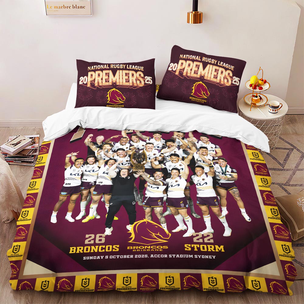 Brisbane Broncos 2025 NRL Premiers 3-Piece Duvet Bedding Set – HOATT13753