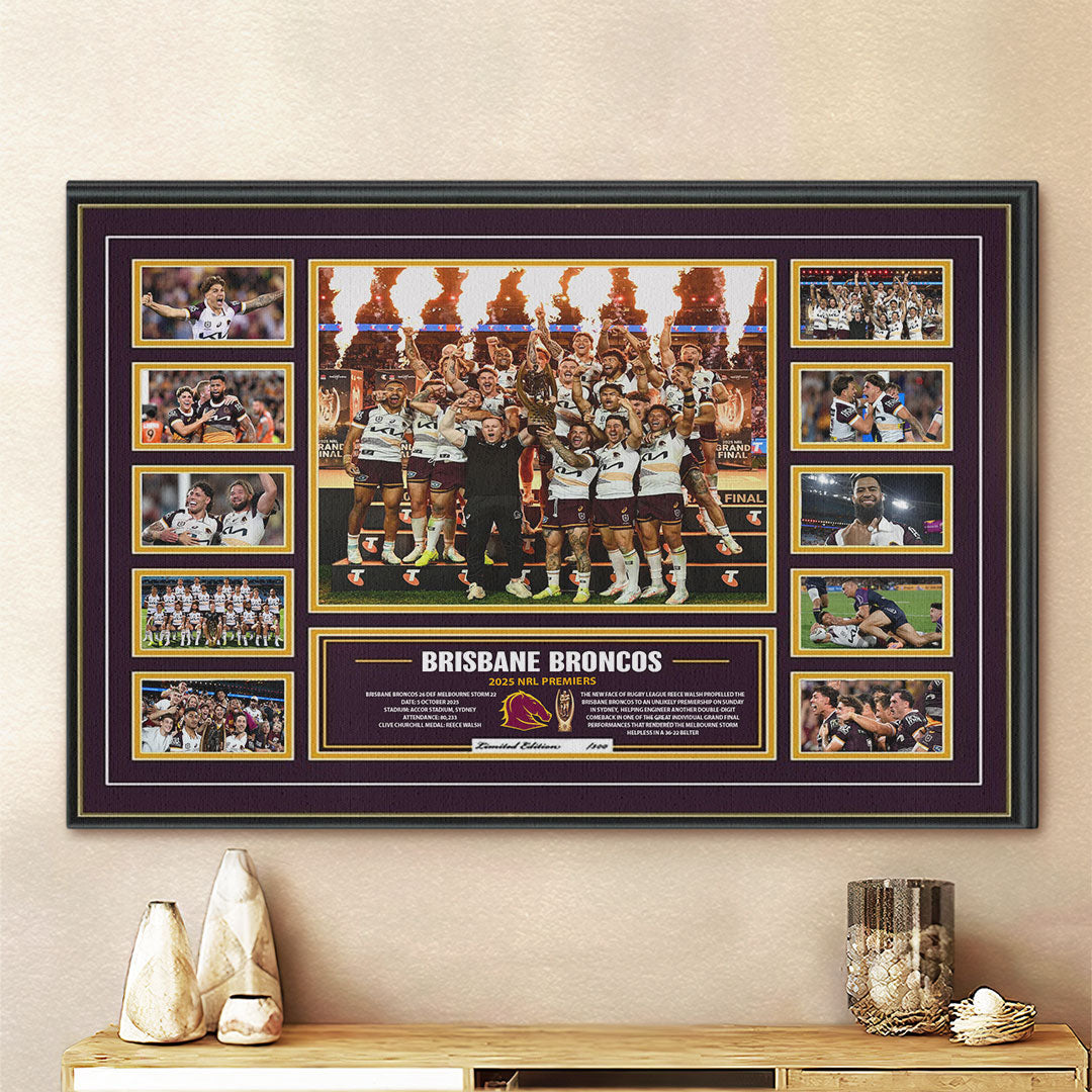 Brisbane Broncos 2025 NRL Premiers Rectangle Canvas With Inner Frame – TMTHU1808