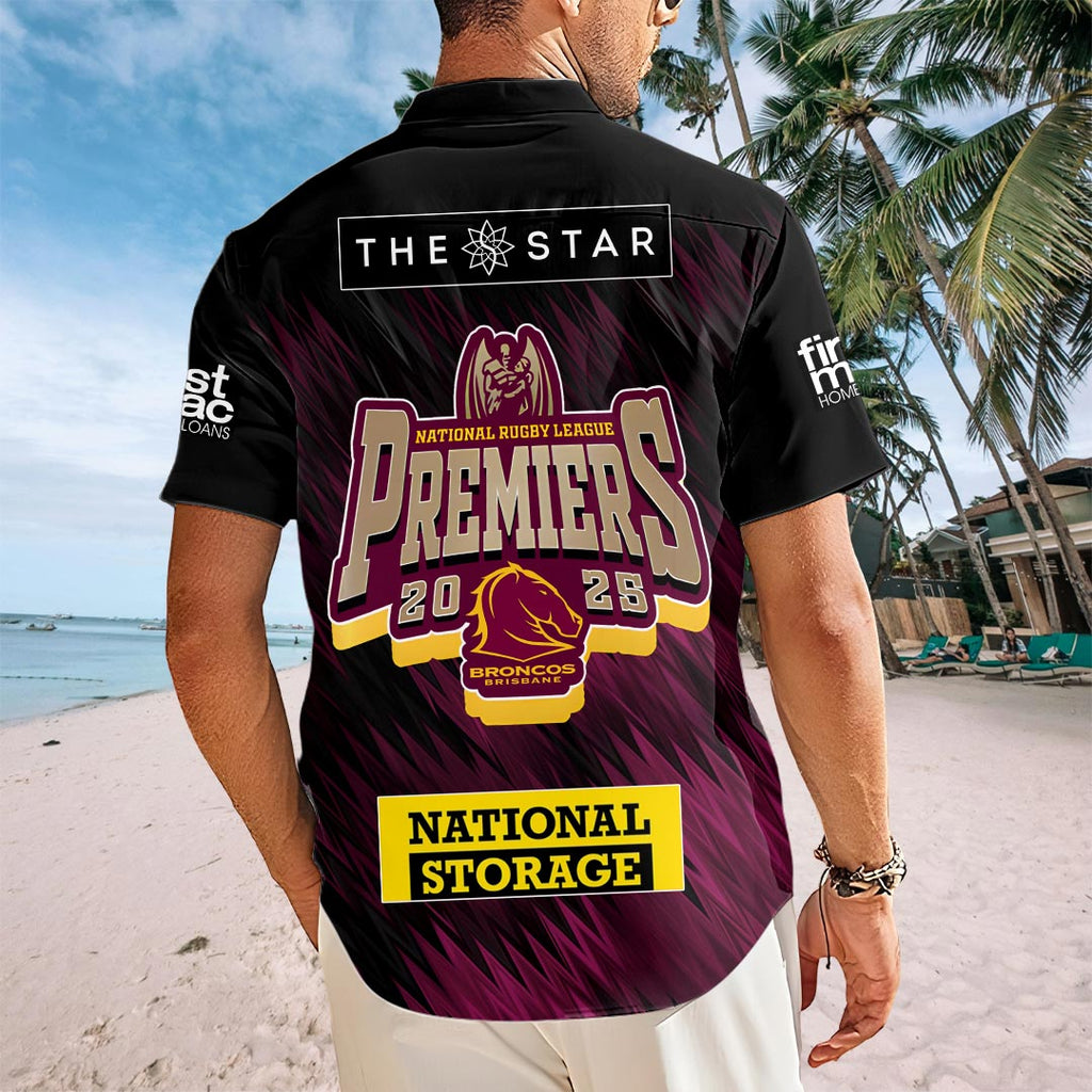 Brisbane Broncos 2025 NRL Premiers Short Sleeve Button-Down Shirt – HOATT13698