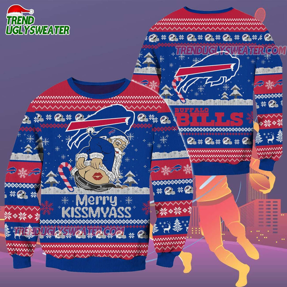 Buffalo Bills Merrykissmyass Funny Santa Claus Christmas Ugly Sweater