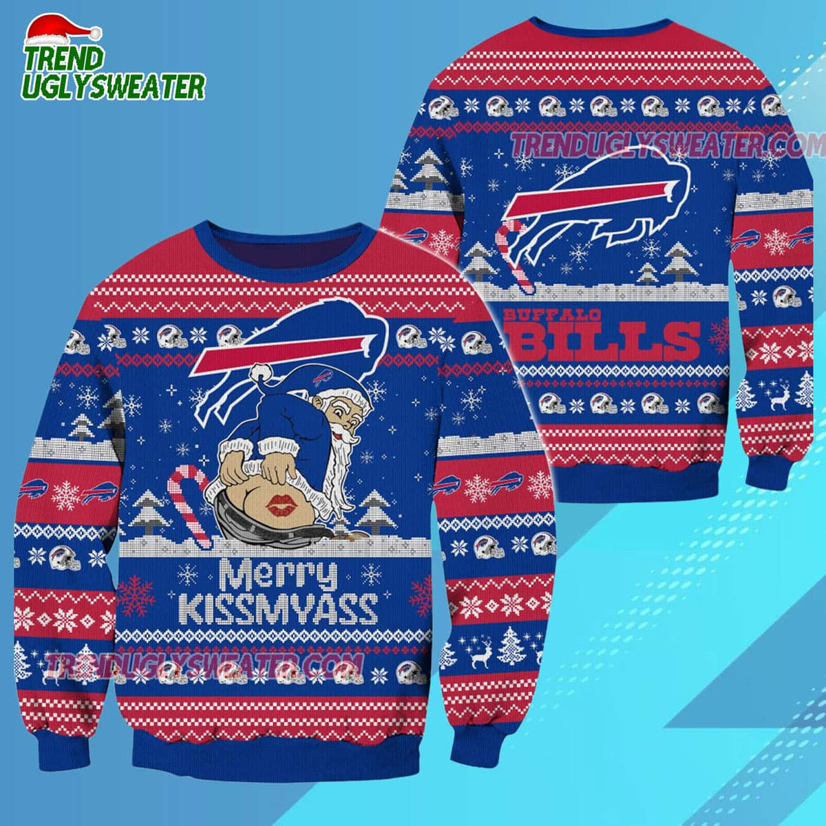 Buffalo Bills Merrykissmyass Funny Santa Claus Christmas Ugly Sweater