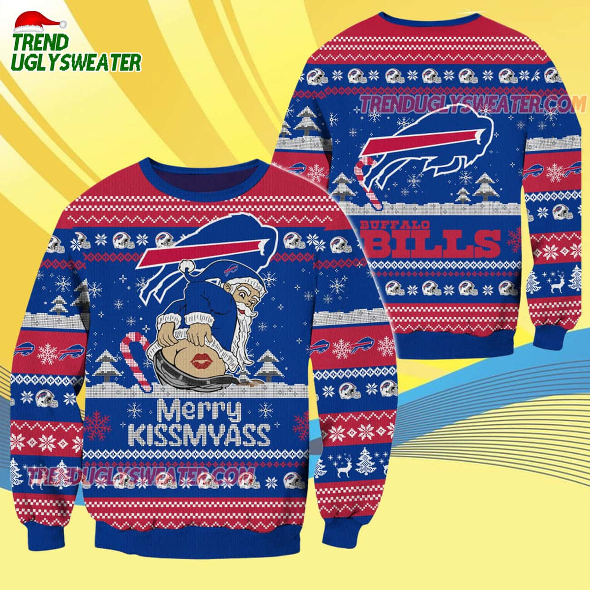 Buffalo Bills Merrykissmyass Funny Santa Claus Christmas Ugly Sweater