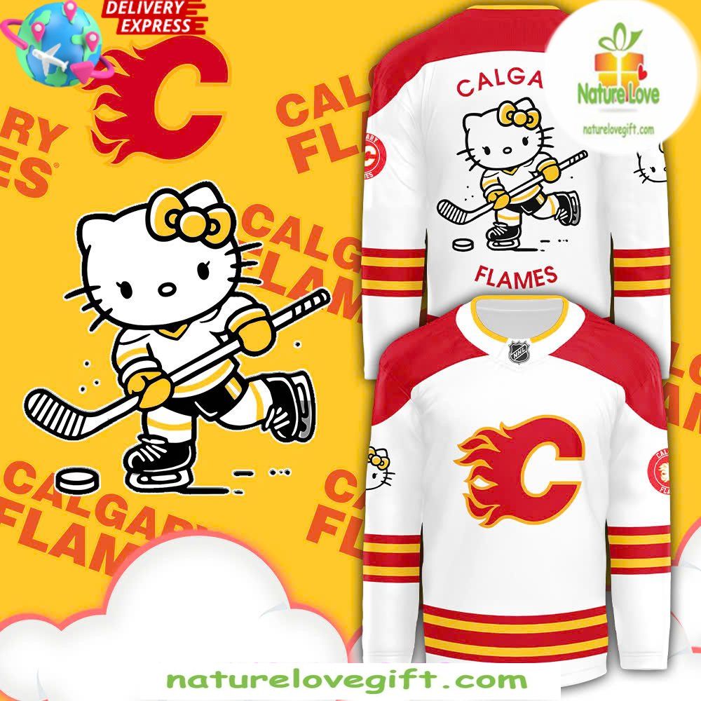 Hello Kitty Calgary Flames 50th Anniversary White Hockey Jersey