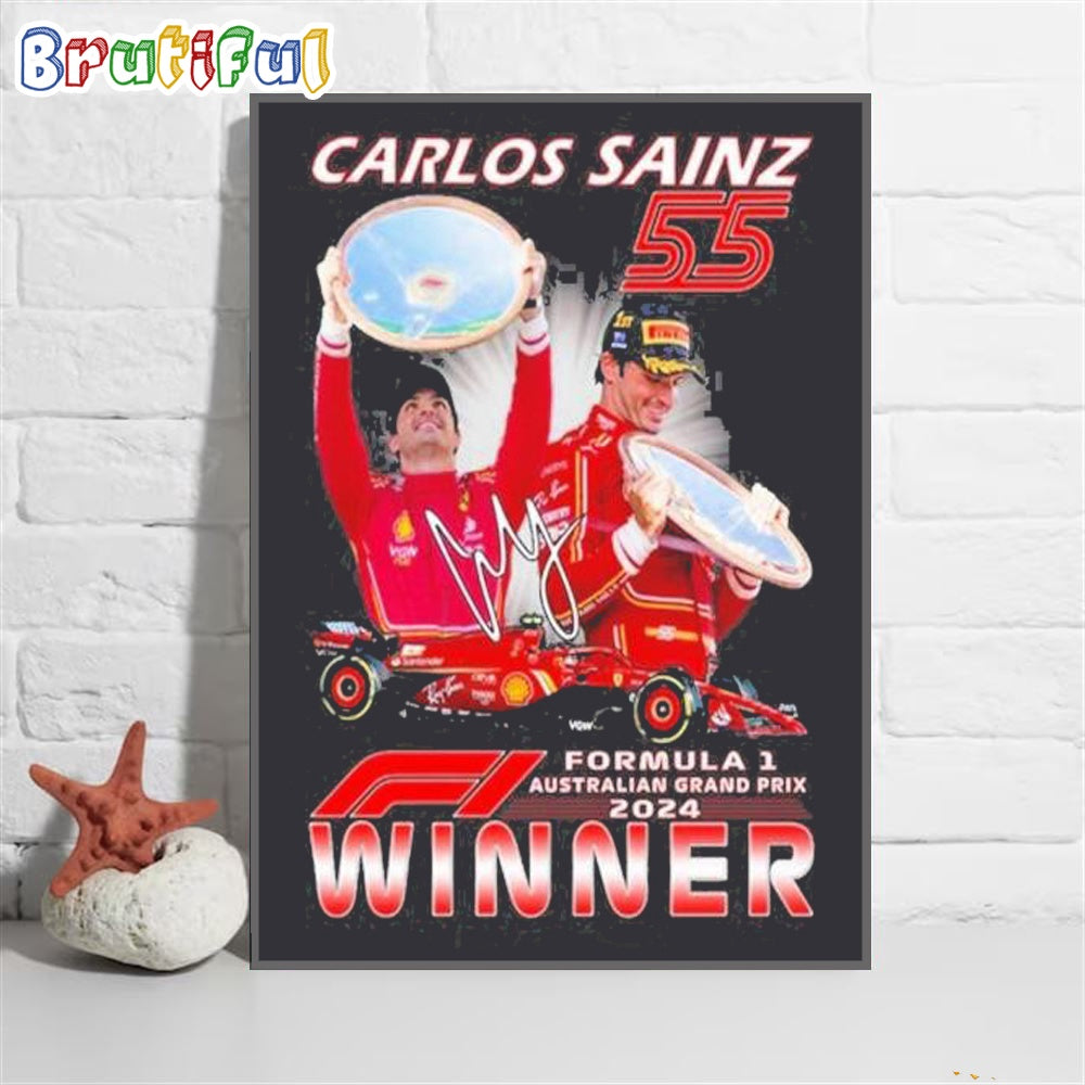 Carlos Sainz 55 Formula 1 Australian Grand Prix 2024 Winner Wall Art Poster Canvas