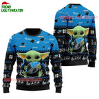 Carolina Panthers Baby Yoda Hug The Ball Christmas Ugly Sweater