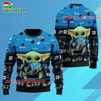 Carolina Panthers Baby Yoda Hug The Ball Christmas Ugly Sweater