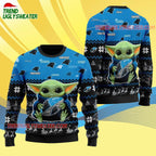 Carolina Panthers Baby Yoda Hug The Ball Christmas Ugly Sweater