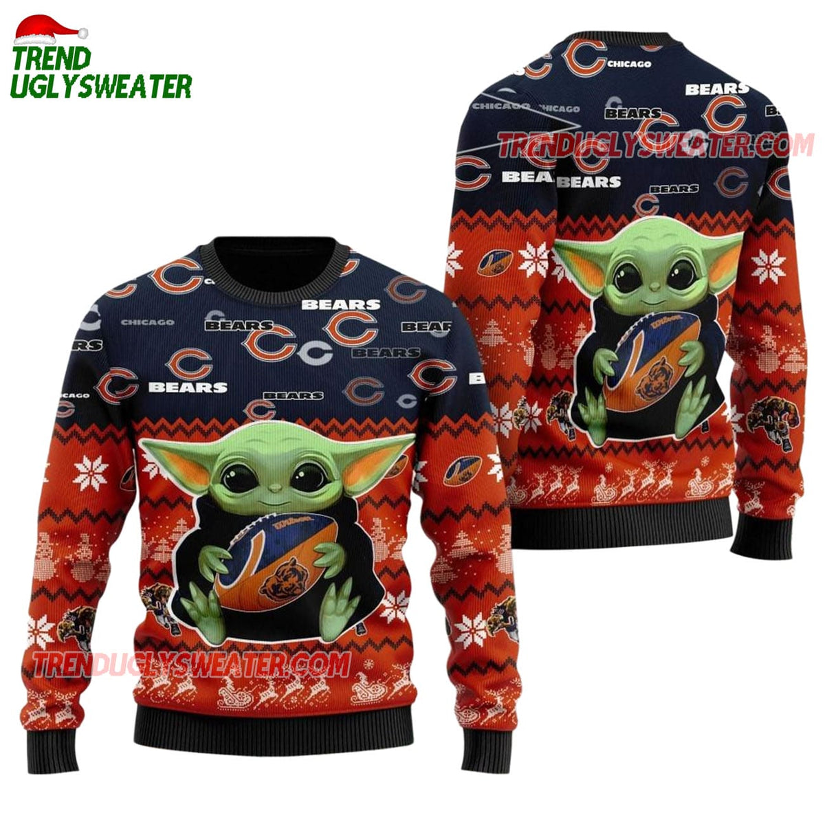 Chicago Bears Baby Yoda Hug The Ball Christmas Ugly Sweater
