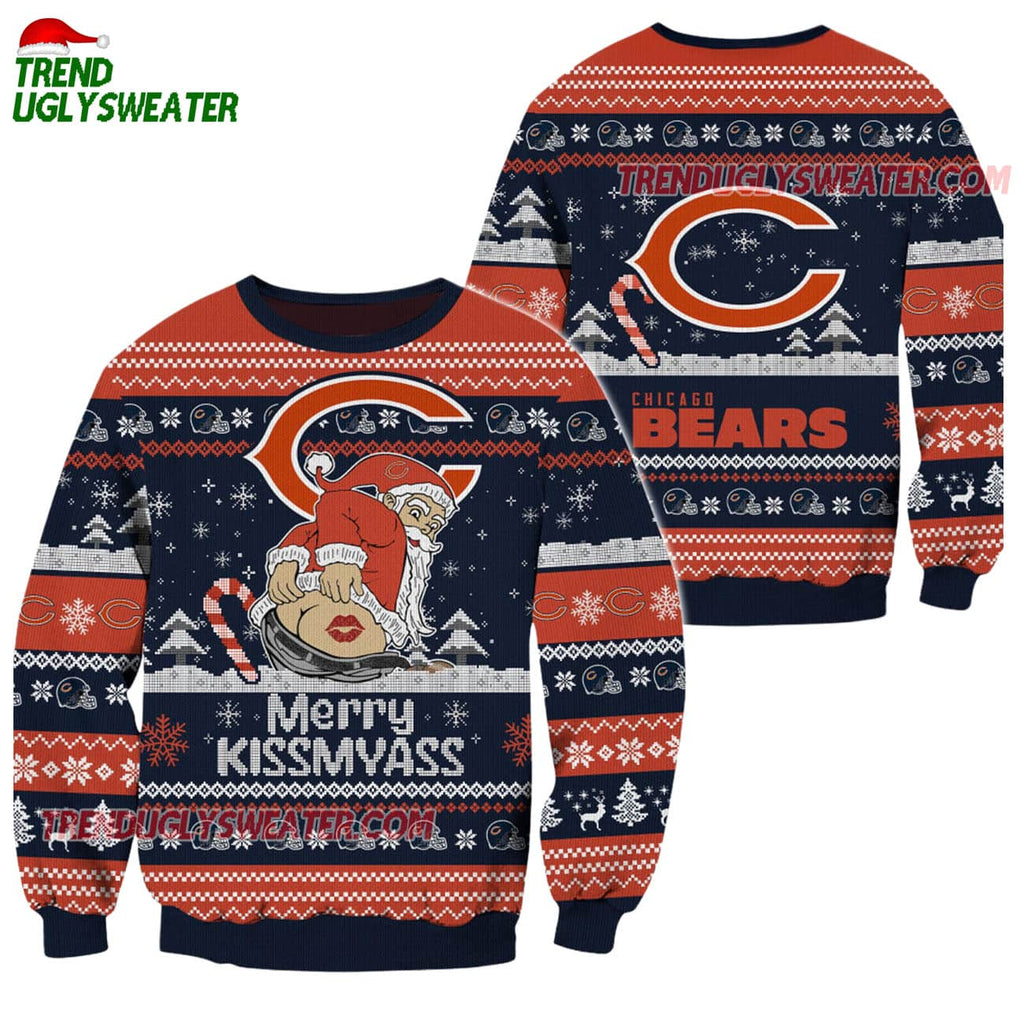 Chicago Bears Merrykissmyass Funny Santa Claus Christmas Ugly Sweater