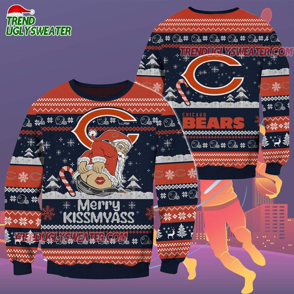 Chicago Bears Merrykissmyass Funny Santa Claus Christmas Ugly Sweater