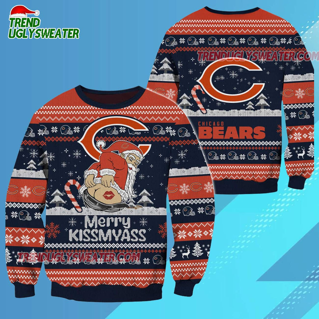 Chicago Bears Merrykissmyass Funny Santa Claus Christmas Ugly Sweater