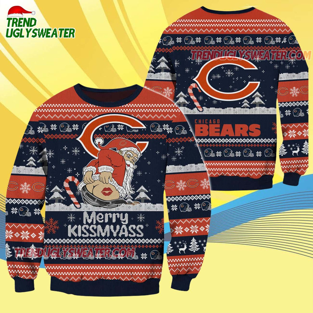 Chicago Bears Merrykissmyass Funny Santa Claus Christmas Ugly Sweater