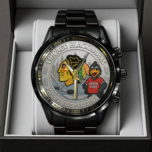 Chicago Blackhawks 100th Anniversary 2026 Black Stainless Steel Watch – TANTN16099