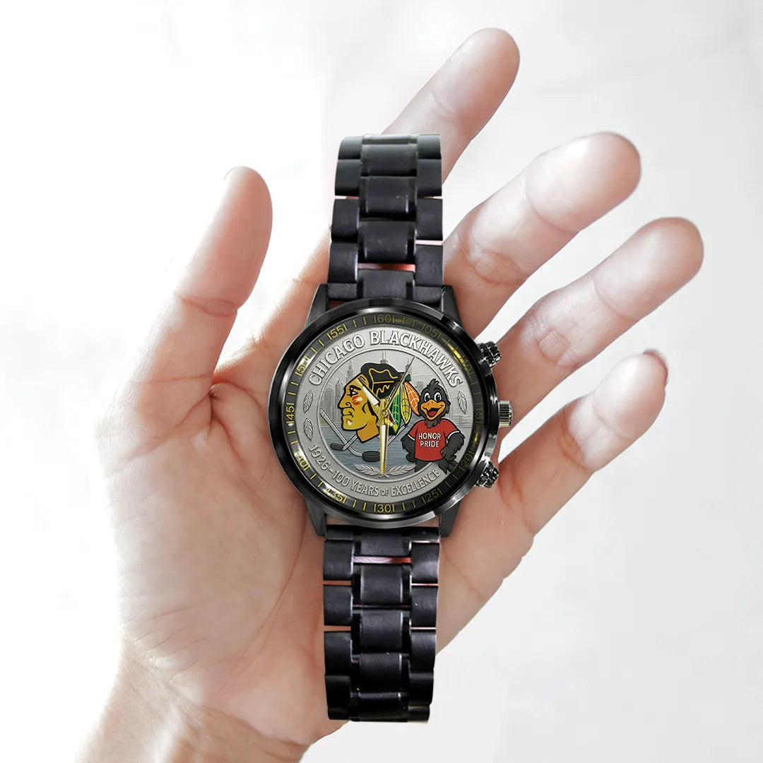 Chicago Blackhawks 100th Anniversary 2026 Black Stainless Steel Watch – TANTN16099