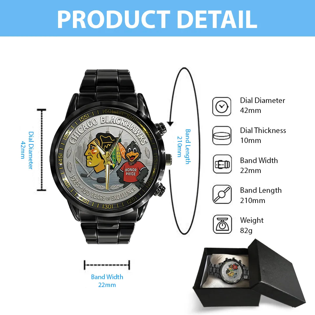 Chicago Blackhawks 100th Anniversary 2026 Black Stainless Steel Watch – TANTN16099