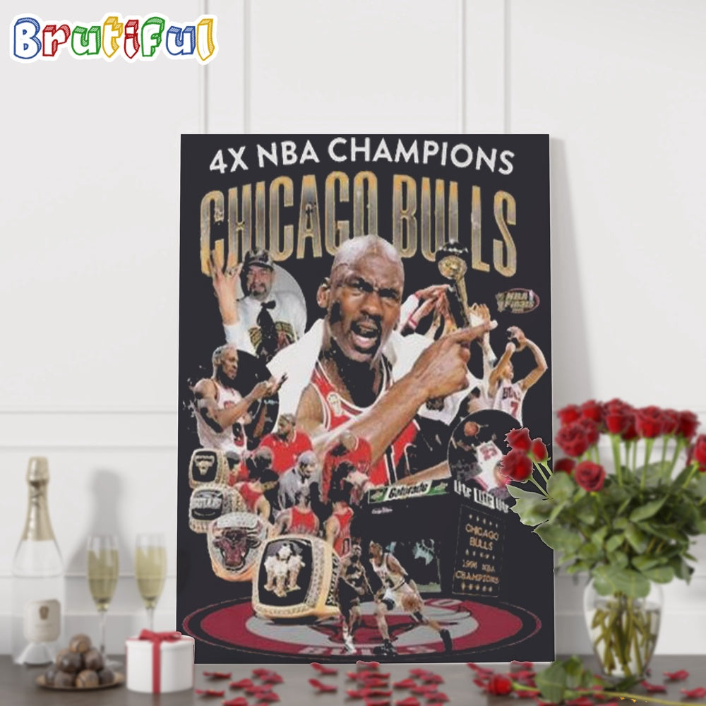 Chicago Bulls 4 Times NBA Champions 2024 Wall Art Poster Canvas