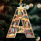 Christmas Booklovers Ornaments Custom Letter Name - Personalized Custom Shaped Acrylic Ornament - Christmas Gift For Book Lovers, Librarian