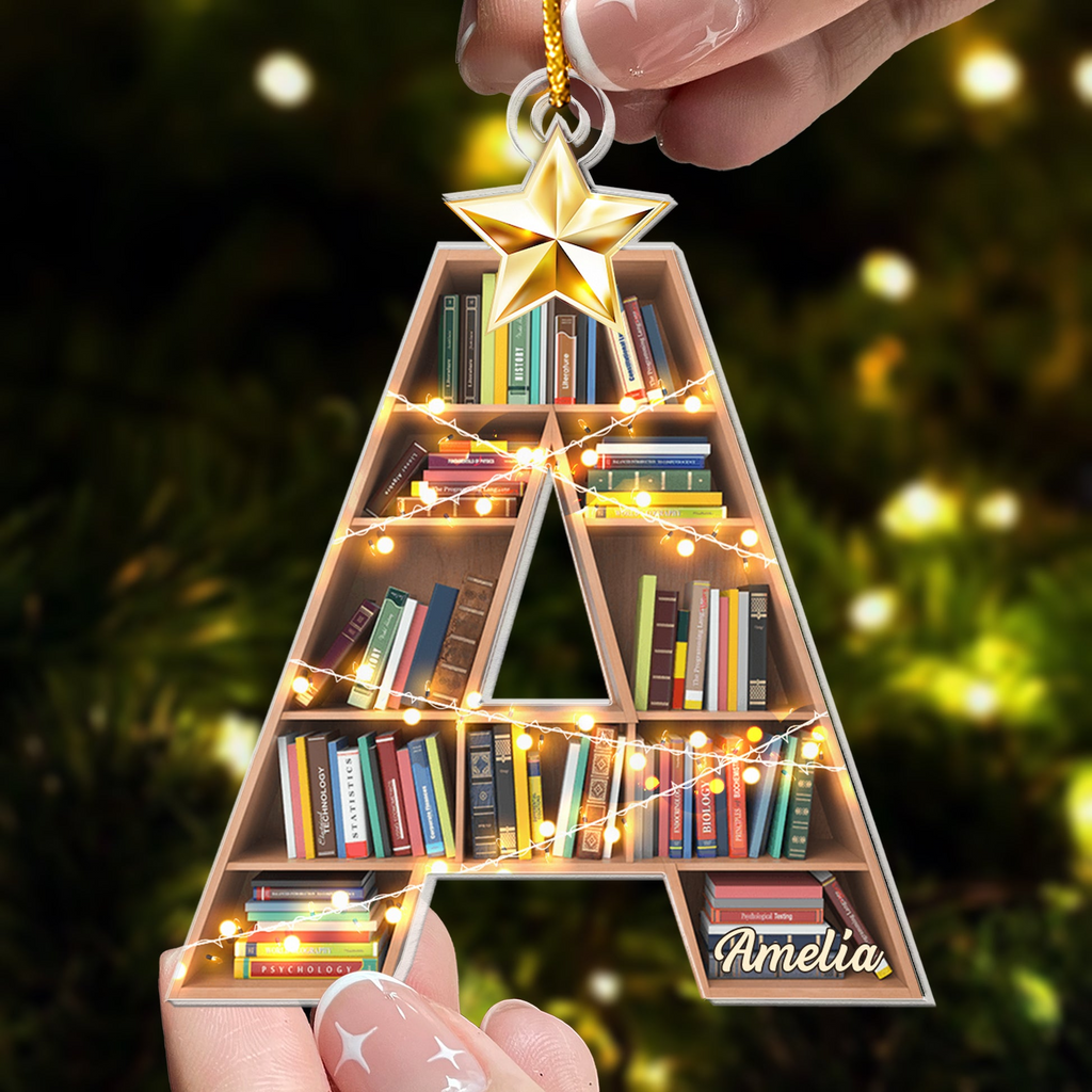 Christmas Booklovers Ornaments Custom Letter Name - Personalized Custom Shaped Acrylic Ornament - Christmas Gift For Book Lovers, Librarian
