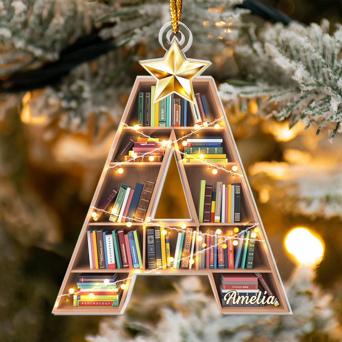 Christmas Booklovers Ornaments Custom Letter Name - Personalized Custom Shaped Acrylic Ornament - Christmas Gift For Book Lovers, Librarian