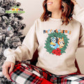 Christmas Wreath Bluey And Bingo Merry Xmas Shirt for Family, Lovers