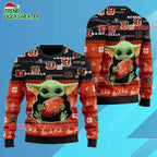 Cincinnati Bengals Baby Yoda Hug The Ball Christmas Ugly Sweater