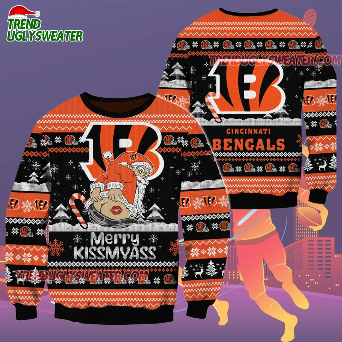 Cincinnati Bengals Merrykissmyass Funny Santa Claus Christmas Ugly Sweater