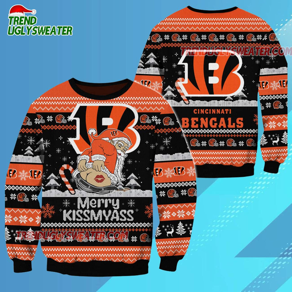 Cincinnati Bengals Merrykissmyass Funny Santa Claus Christmas Ugly Sweater