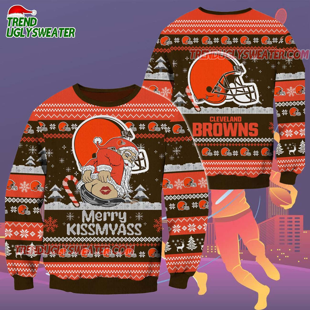 Cleveland Browns Merrykissmyass Funny Santa Claus Christmas Ugly Sweater