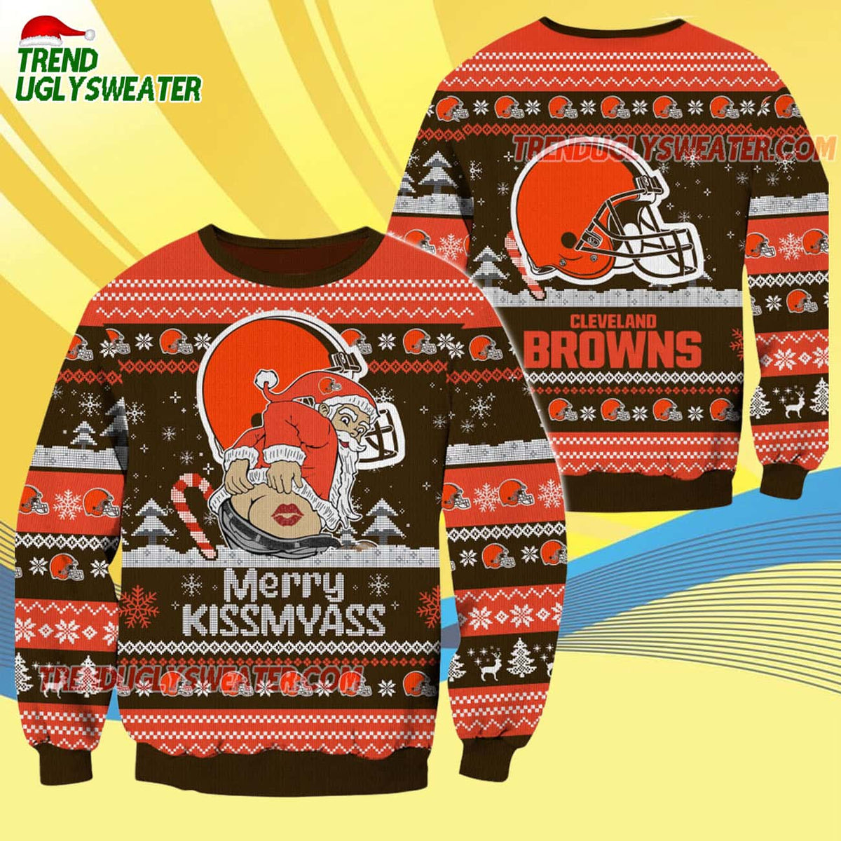 Cleveland Browns Merrykissmyass Funny Santa Claus Christmas Ugly Sweater