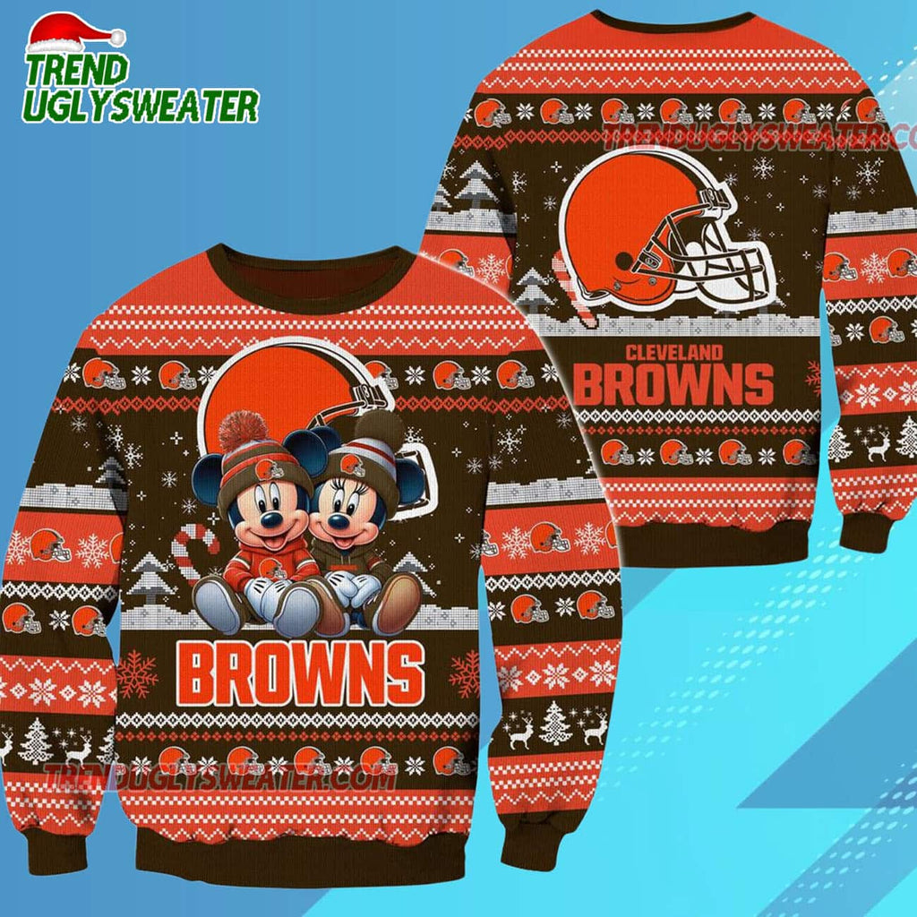 Cleveland Browns NFL Mickey Minnie Ugly Christmas Sweater