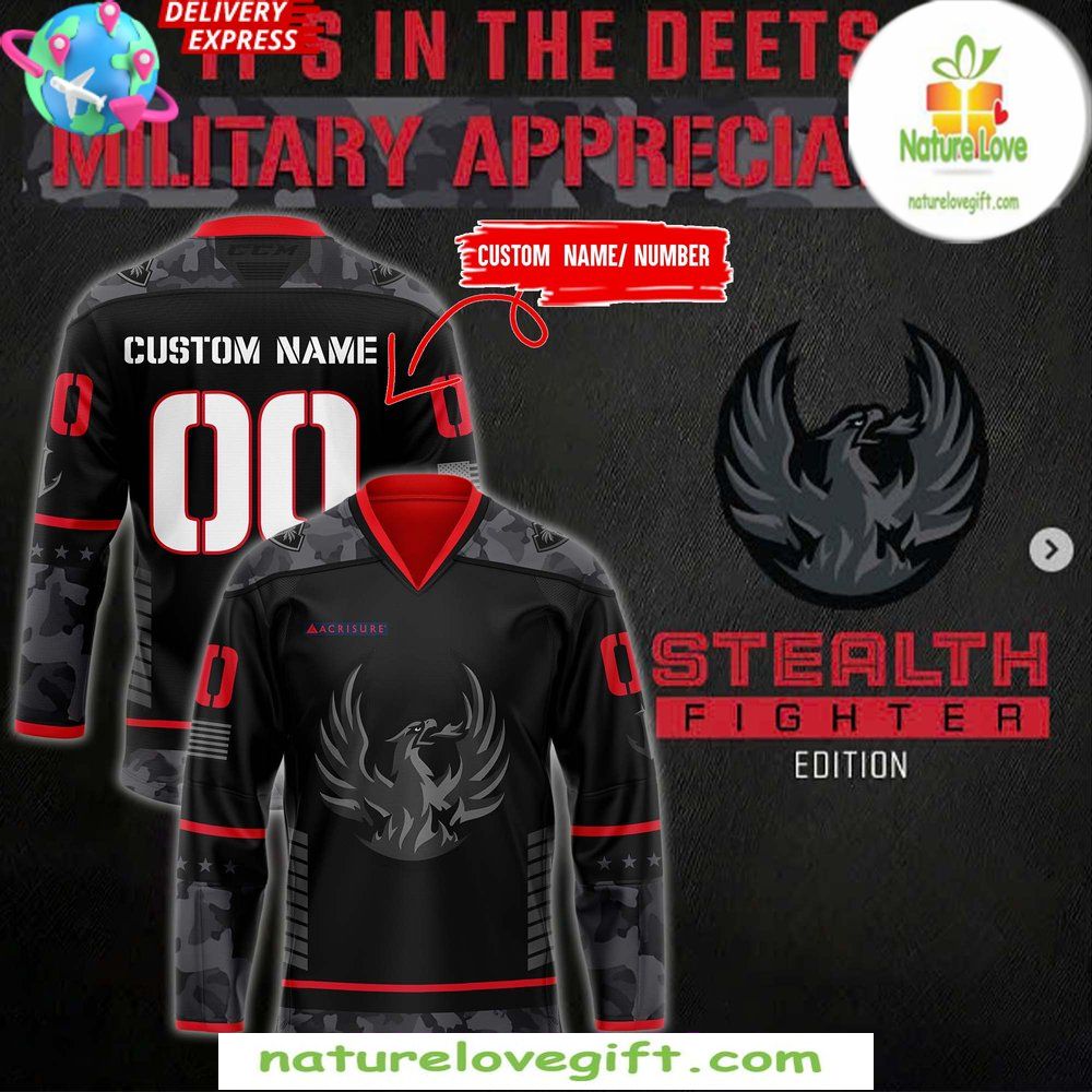 Firebirds Hockey Jersey Coachella Valley Stealth Fighter Military