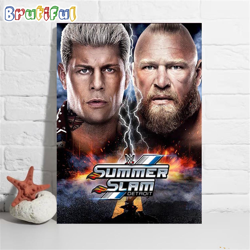 Cody Rhodes vs Brock Lesnar In The Rubber Match At WWE Summerslam Wall Art Poster Canvas