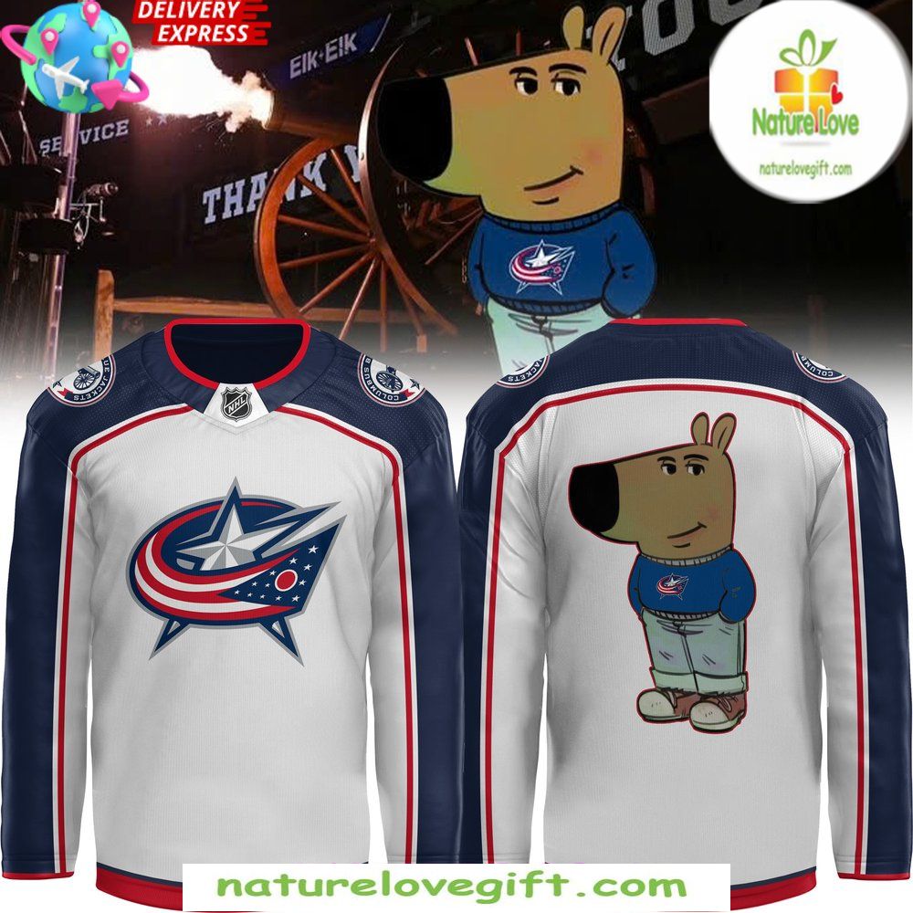 Columbus Blue Jackets Chill Guy White Hockey Jersey NHL Fan Gear