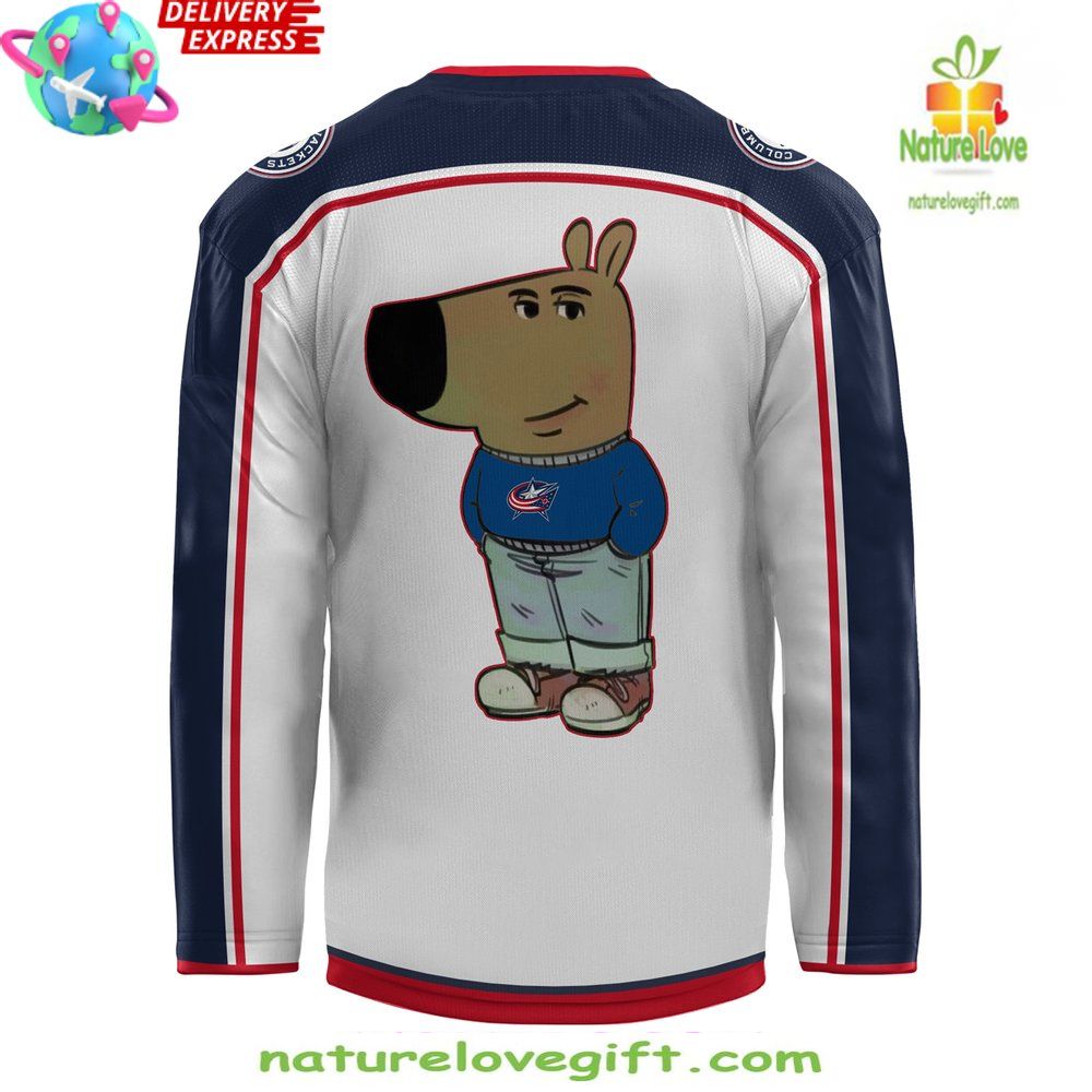 Columbus Blue Jackets Chill Guy White Hockey Jersey NHL Fan Gear